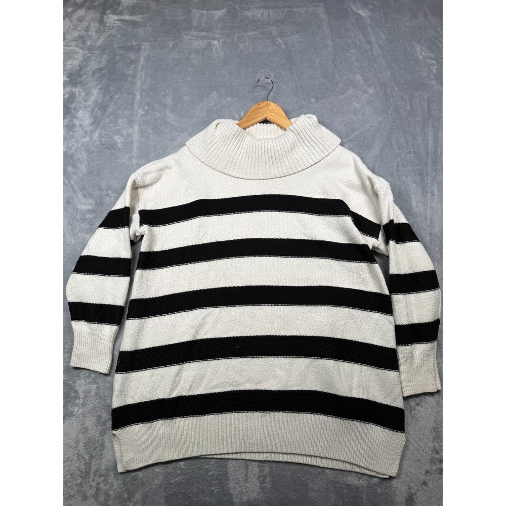 Lane Bryant Sweater Womens 18/20 Off White Black Striped Tight Knit Turtleneck